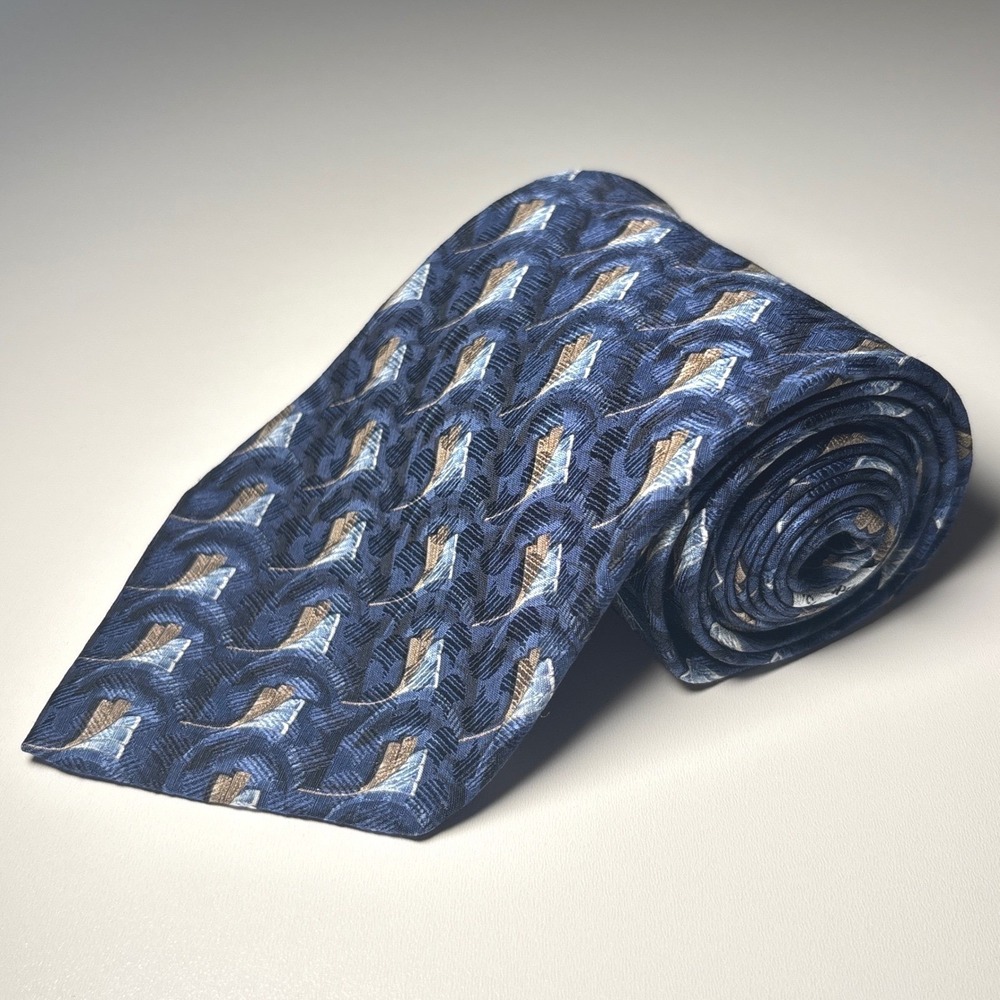 Ermenegildo Zegna Silk Necktie Blue Geometric Abstract pattern Tie Business